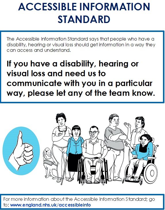 accessible information standard information poster - contact the surgery if you would like help and support to access our services